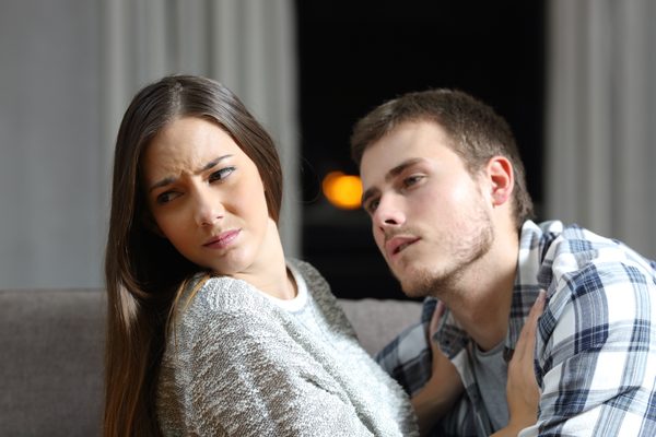 girlfriend denying on a couch
