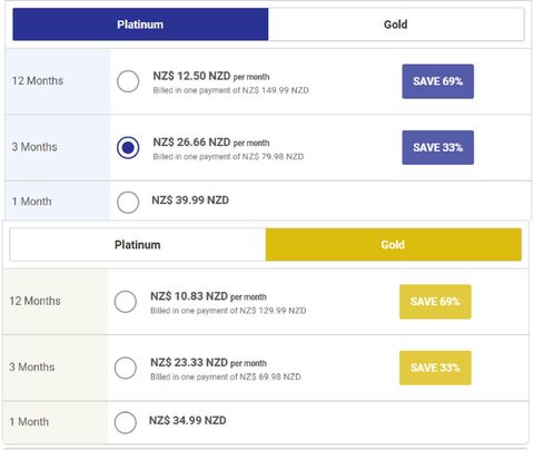 Screenshot of the BBWCupid prices