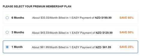 Screenshot of the BiCupid prices