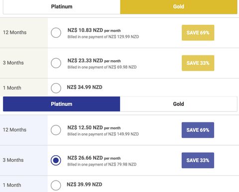 Screenshot of the BlackCupid prices