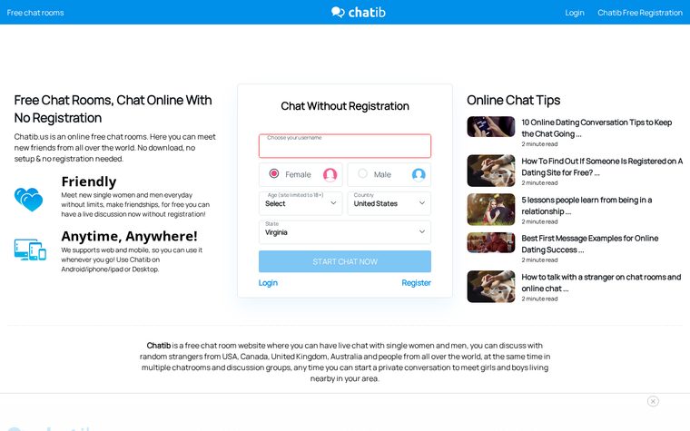 Screenshot of the Chatib website