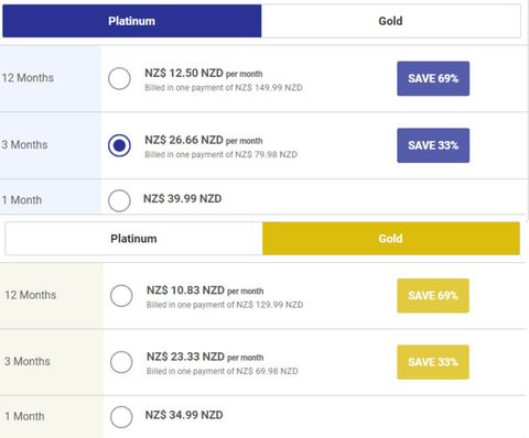 Screenshot of the Colombian Cupid prices