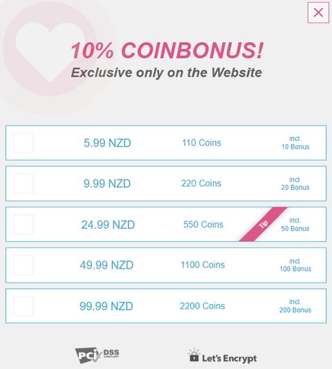 Screenshot of the DateYou prices