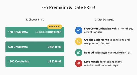 Screenshot of the Dating.com prices