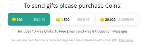 Screenshot of the Flirtwith prices
