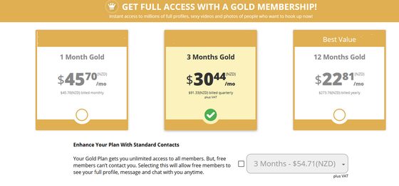 Screenshot of the GayFriendFinder prices