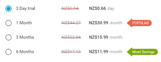 Screenshot of the GaysGoDating prices