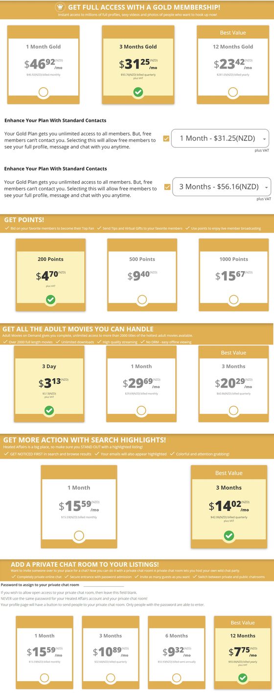 Screenshot of the Heated Affairs prices