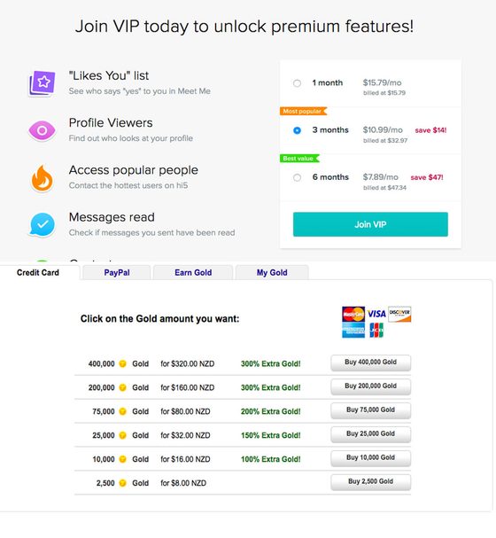 Screenshot of the hi5 prices