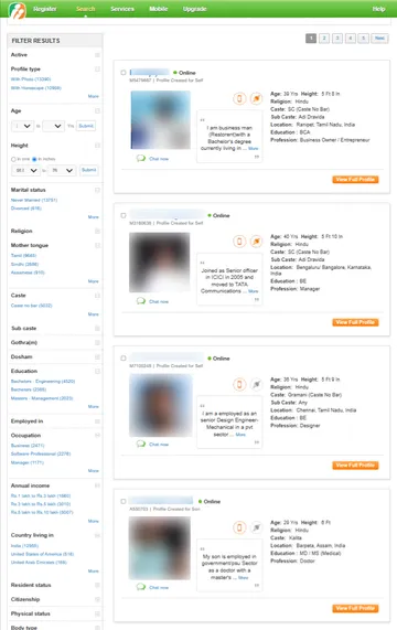 Screenshot of the Kerala Matrimony website