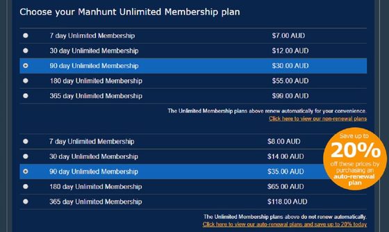 Screenshot of the Manhunt prices