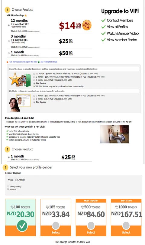 Screenshot of the No Strings Attached prices