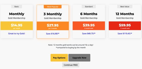 Screenshot of the NZDating prices