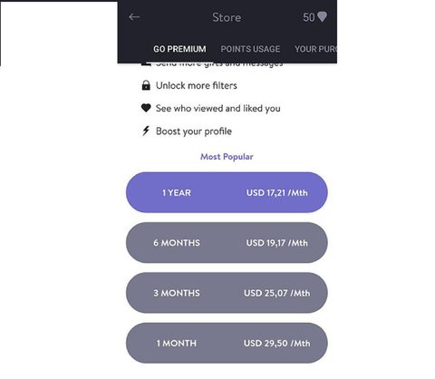 Screenshot of the Paktor prices