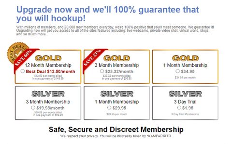 Screenshot of the SocialSex prices
