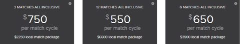 Screenshot of the Tawkify prices