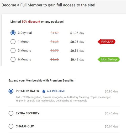 Screenshot of the WantMatures prices