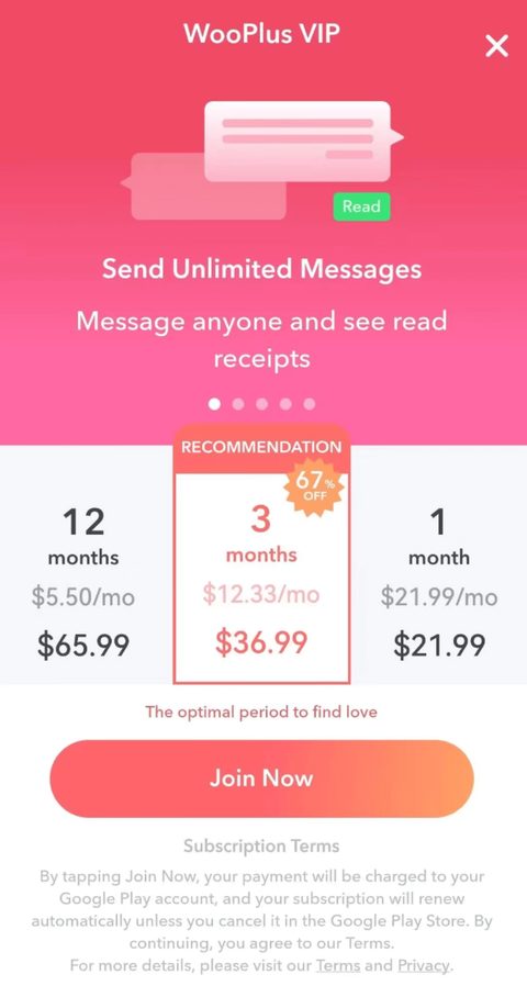 Screenshot of the WooPlus prices