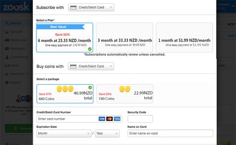 Screenshot of the Zoosk prices