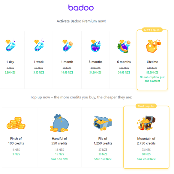 Badoo NZ Price